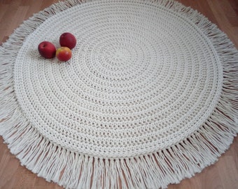 Handmade Cotton Crochet Rug: 40 inch Round Nursery Rug