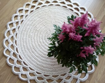 Handmade Chunky Crochet Cotton Rug, Cream Nursery Rug