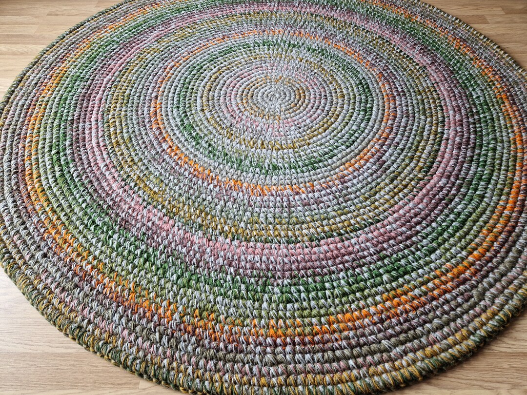 Round Rug Handmade Handmade Wool Round Rug: Colorful Crochet Area Rug - Etsy