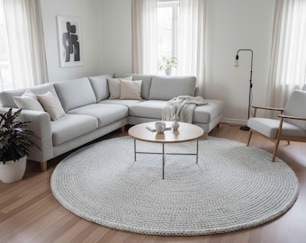 Handmade Round Wool Rug • Natural Undyed, Soft Minimalist Style