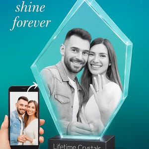 Prestige 3D picture gift Crystal, Personalized Laser Etched Glass, Custom Crystal for her birthday  award wedding  custom gift for her