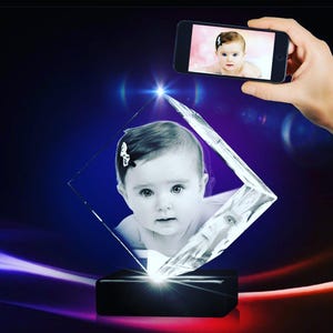 custom Diamond 3D Crystal with Baby Photo Personalized Newborn Gift, baby picture Custom Laser Engraved Keepsake for Parents or Grandparents