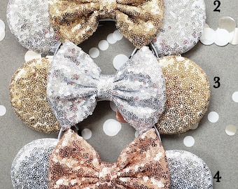 Metallic Beauty Sequin Minnie Ears, Silver, Gold Rose Gold sequin minnie ears, minnie mouse ears, minnie mouse headband