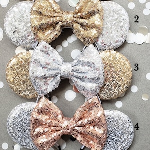 Metallic Beauty Sequin Minnie Ears, Silver, Gold Rose Gold sequin minnie ears, minnie mouse ears, minnie mouse headband