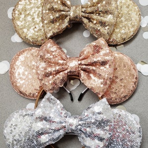 Metallic Sequin Minnie Ears, Silver, Gold Rose Gold sequin minnie ears, minnie mouse ears, minnie mouse headband