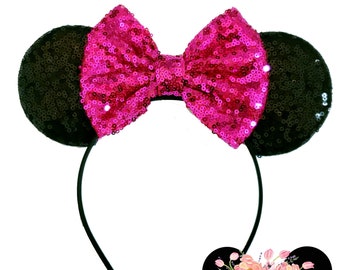 Fuchsia sequin minnie ears, minnie mouse ears, minnie mouse headband