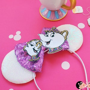 Princess Mrs Potts and Chip Beauty and the Beast Inspired sequin minnie ears, minnie mouse ears, minnie mouse headband