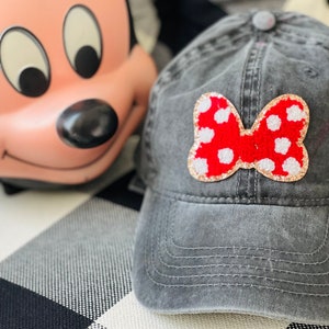 Red Polka dot bow Black vintage Womens Baseball Cap, Chenille Mickey glitter Patch Tie Dye Womens Trendy Disney Inspired Womens Cap Unisex