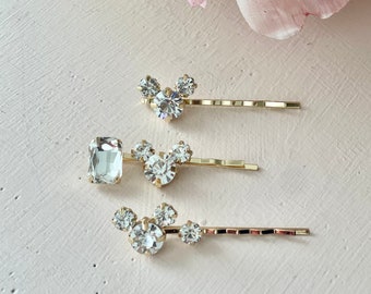 Pixie luxe gold hair pin set of three Austrian crystal mouse crystal pattern clear