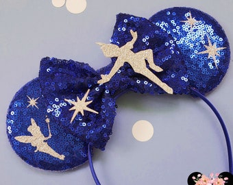 Minnie Ears, Peter Pan Flight Inspired Minnie Ears, tinkerbell Minnie Ears, peter pan, sequin Minnie ears, Disney ears, mickey ears