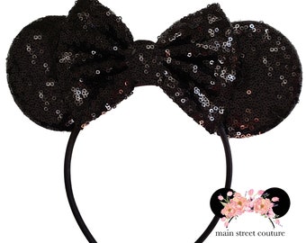 Minnie mouse ears Solid Black Sequin Classic Mickey Ears, Mouse ears , Minnie Ears, Disney Ears, Sequin Minnie Ears