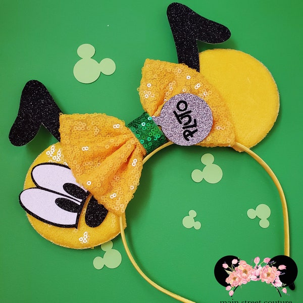 Mouse Minnie Ears, Pluto Inspired Minnie Ears, Pluto Ears, yellow Mickey Minnie Ears, sequin Minnie ears, Disney ears, mickey ears