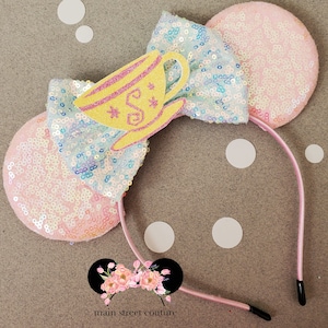 Mad Tea Party Inspired sequin minnie ears, Tea cup Ride Ears, Alice, mad hatter, minnie mouse ears, minnie mouse headband