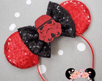 Red star wars ears, star wars mickey ears, star wars minnie ears, sequin minnie ears, minnie mouse ears, minnie mouse headband