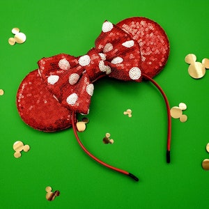 Christmas Holiday Red Red Polka Dot Sequin choose your own color minnie ears, minnie mouse ears, minnie mouse headband