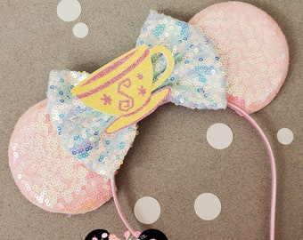 Mad Tea Party Inspired sequin minnie ears, Tea cup Ride Ears, Alice, mad hatter, minnie mouse ears, minnie mouse headband