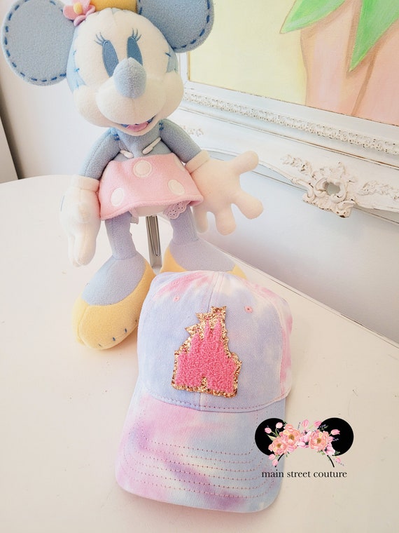 Pastel Tie Dye Womens Baseball Cap, Chenille Castle Cinderella Castle glitter Patch Tie Dye Womens Trendy  Disney Inspired Womens Cap
