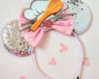 Ratatouille Minnie Mouse ears pastel Minnie ears baby pink silver mouse ears Epcot French Minnie ears