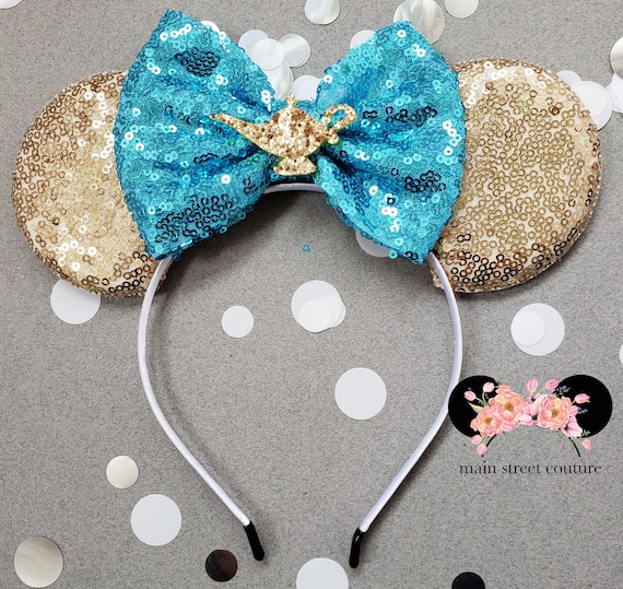 Princess Jasmine Inspired Minnie Ears Headband with Bows & Sequins Princess Jasmine Sequin Minnie Mouse Inspired Alice Headband  main image 4