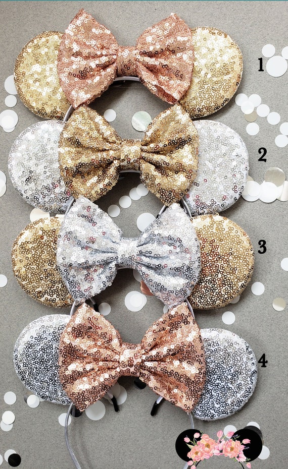 Metallic Sequin Mickey Ears Metallic Silver Neon Pink Castle Cinderella Castle Sequin  main image 2