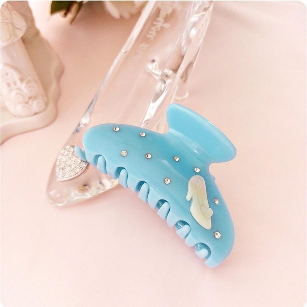 Baby blue princess claw clip princess shoe sparkle rhinestone crystal claw clip