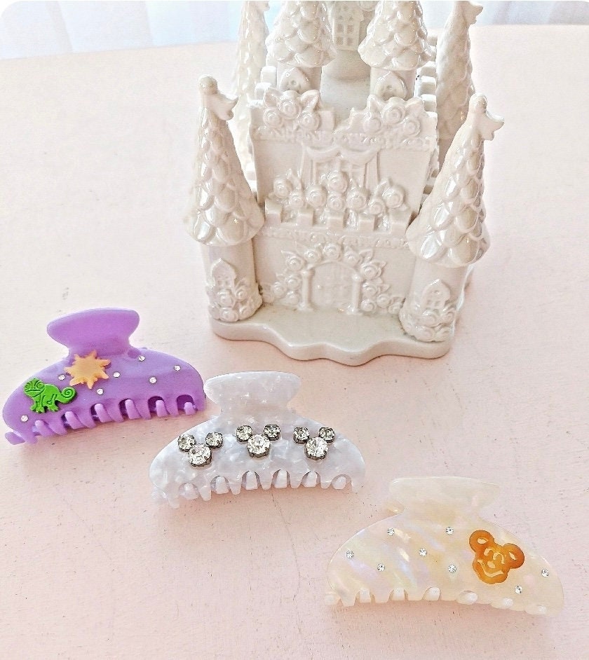Magical parks, pretzel crystal mouse, princess claw clip princess shoe sparkle rhinestone crystal claw clip