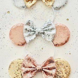 Mouse Ears, sequin ears, pastel mouse ears, custom color ears, Rose Gold Mickey Mouse Ears, Headband, , Minnie Mouse Headband