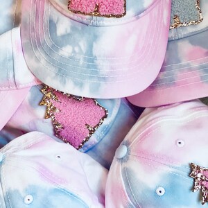 Pastel Tie Dye Womens Baseball Cap, Chenille Castle Cinderella Castle glitter Patch Tie Dye Womens Trendy Disney Inspired Womens Cap image 2