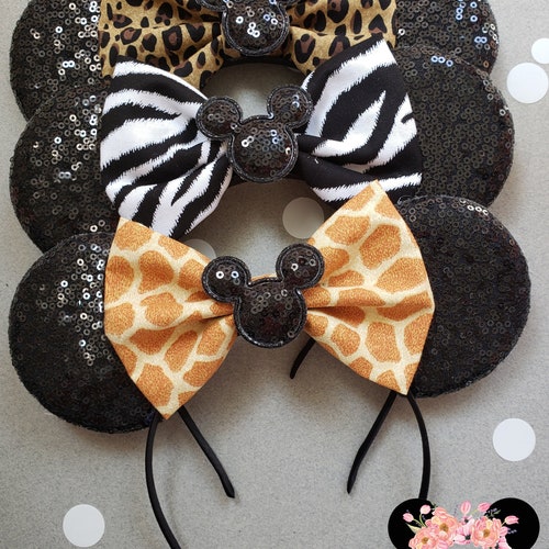 Custom Premium Rhinestoned Cheetah Minnie Ears Sequin Leopard Print Minnie Mouse Ears Headband – Shopping  main image 3