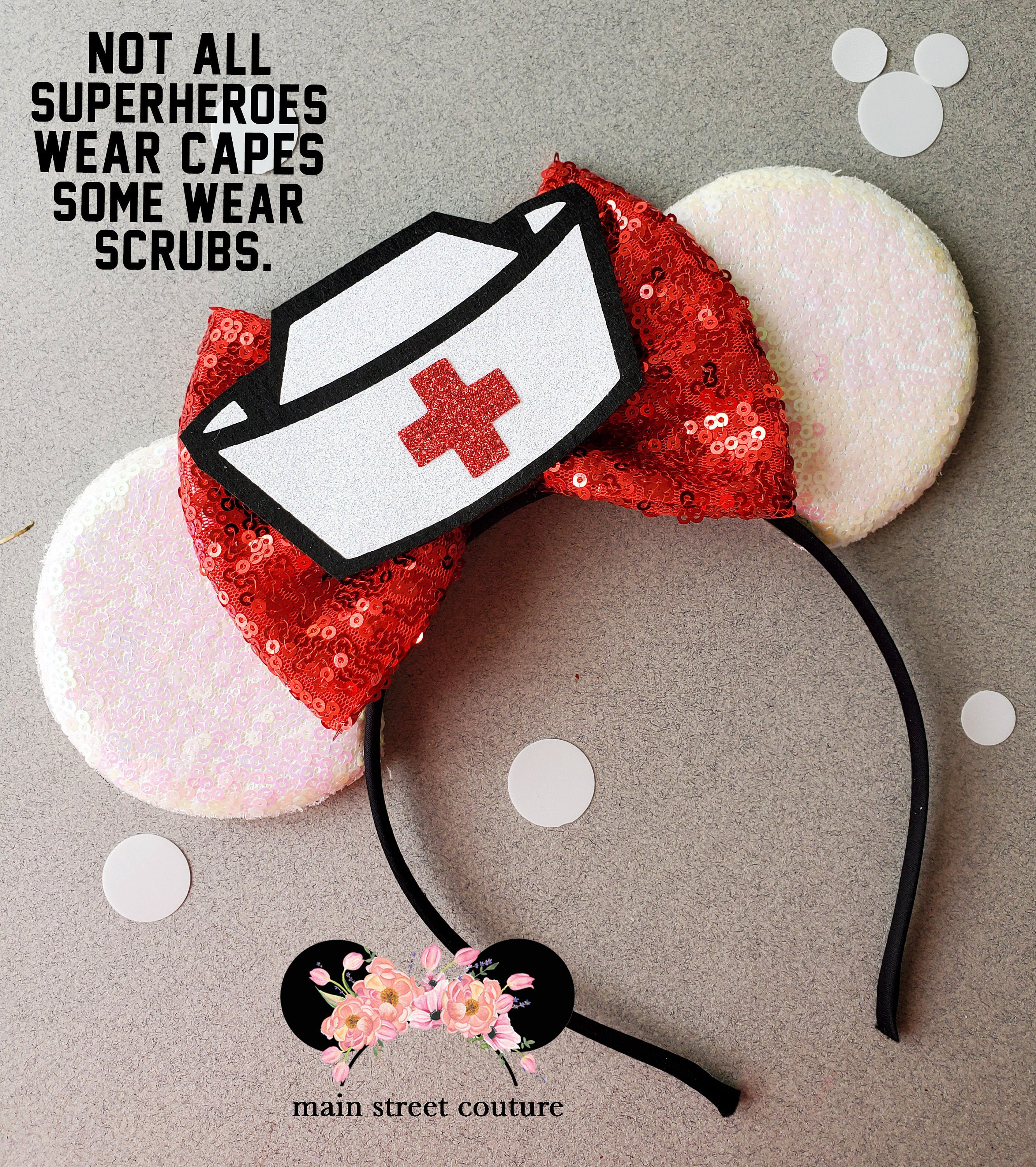 NURSE Minnie Mouse Ears, Red and White Mickey Mouse Ears  display picture 1