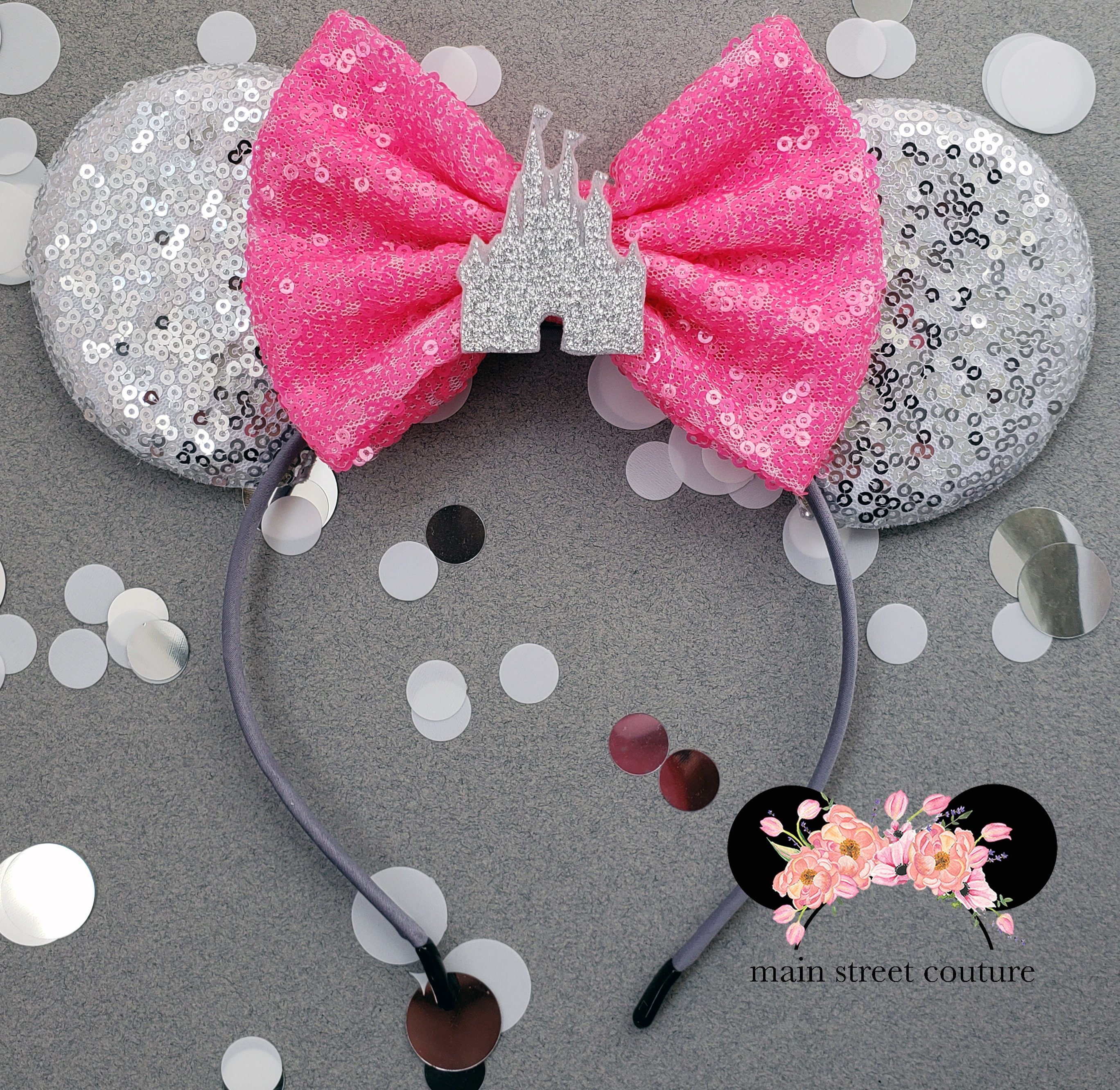 Women\'s Pink Castle Polyester Sequin Bow Mickey Mouse Headband Hair Accessory Sequins Bow Minnie Ears Mickey Mouse DisneyParks Ears  main image 3