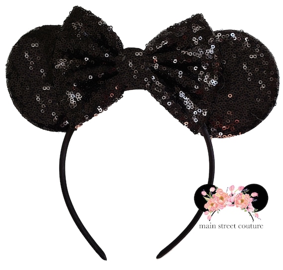 Minnie Mouse Ears Solid Black Sequin Classic Mickey Ears  display picture 3