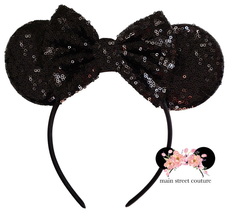 Minnie Mouse Ears Solid Black Sequin Classic Mickey Ears | Etsy