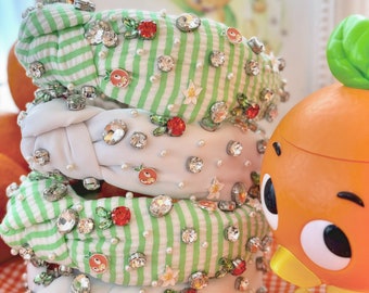 Classic padded knotted headband with crystals and charms orange bird themed flower festival garden spring headband