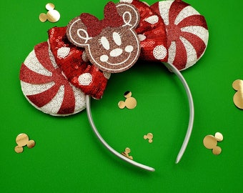 Christmas Holiday Red Peppermint Candy HOLIDAY Sequin choose your own color minnie ears, minnie mouse ears, minnie mouse headband
