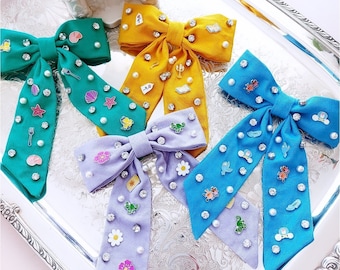 Main Street princess  pastel bow sewn park charms rhinestone glass crystal rhinestone womens bow hair clip