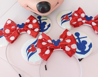 Cruise nautical Minnie Mouse ears red and blue Minnie ears cruise vacation mouse ears Minnie ears