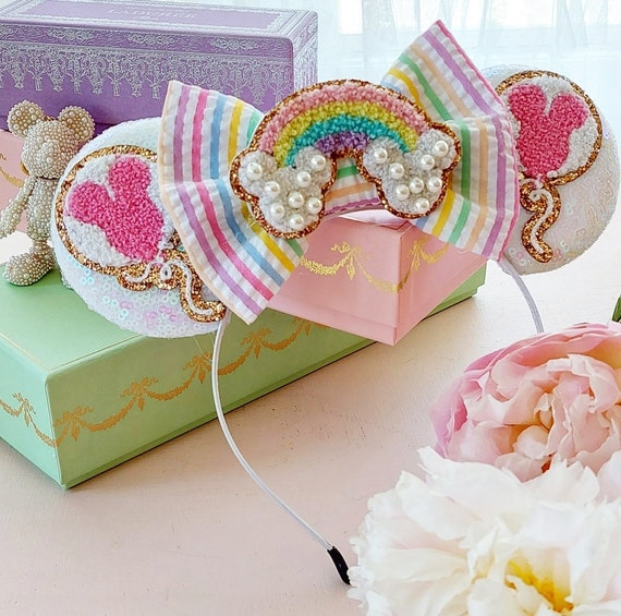 Minnie Mouse Ears Headband: Pastel Rainbow Minnie Mouse SHDR Pastel Rainbow Tie Dye Sequin Disney Parks  main image 4