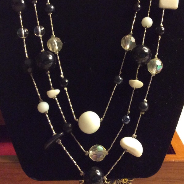 SALE Elegant Vintage Triple Strand AB Crystal and Opaque Glass Necklace Art Deco (Was 20.00)