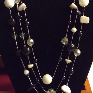 SALE Elegant Vintage Triple Strand AB Crystal and Opaque Glass Necklace Art Deco Was 20.00 image 3