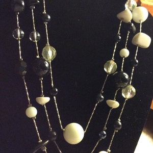 SALE Elegant Vintage Triple Strand AB Crystal and Opaque Glass Necklace Art Deco Was 20.00 image 4