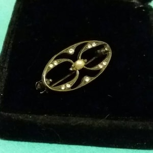 Sterling Silver Art Deco Brooch Crystal Rhinestones and Faux Pearl