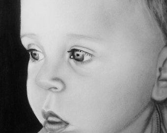 Custom Child Portraits 14x17 photo realistic style, hand drawn. Comes with a free print!