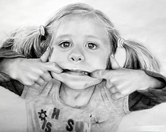 Custom Child Portrait Charcoal Black and White