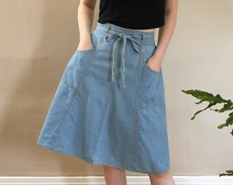 denim wrap skirt midi