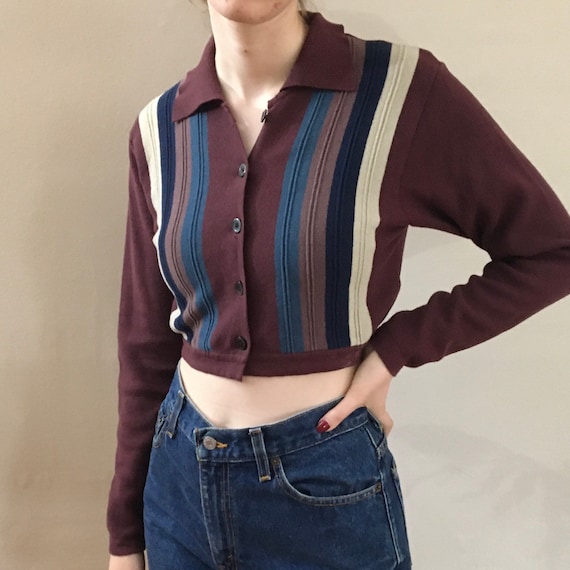 90s ESPRIT Cropped Cardigan Sweater Striped, Crop