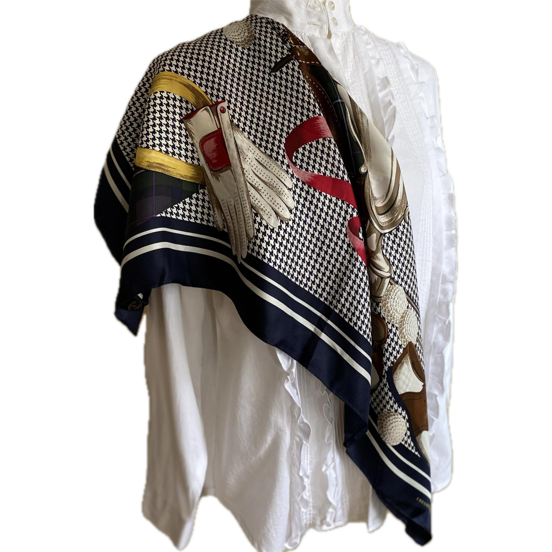 Vintage Golf Themed Scarf Silk Chelsea Campbell 35x35” Made