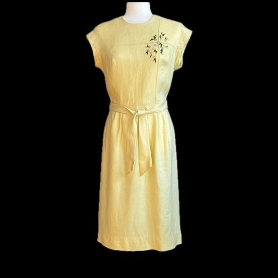 1960s Linen Dress Yellow Vintage Harmay New York … - image 1