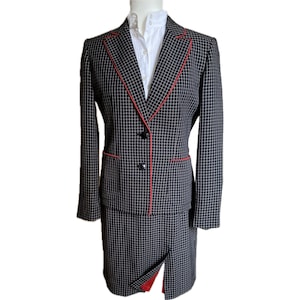 Vintage Skirt Suit Black w/ White Check 2-Piece, Blazer, Suit Jacket, Straight Skirt, Jones New York Suit, Women&#39;s Medium size 6
