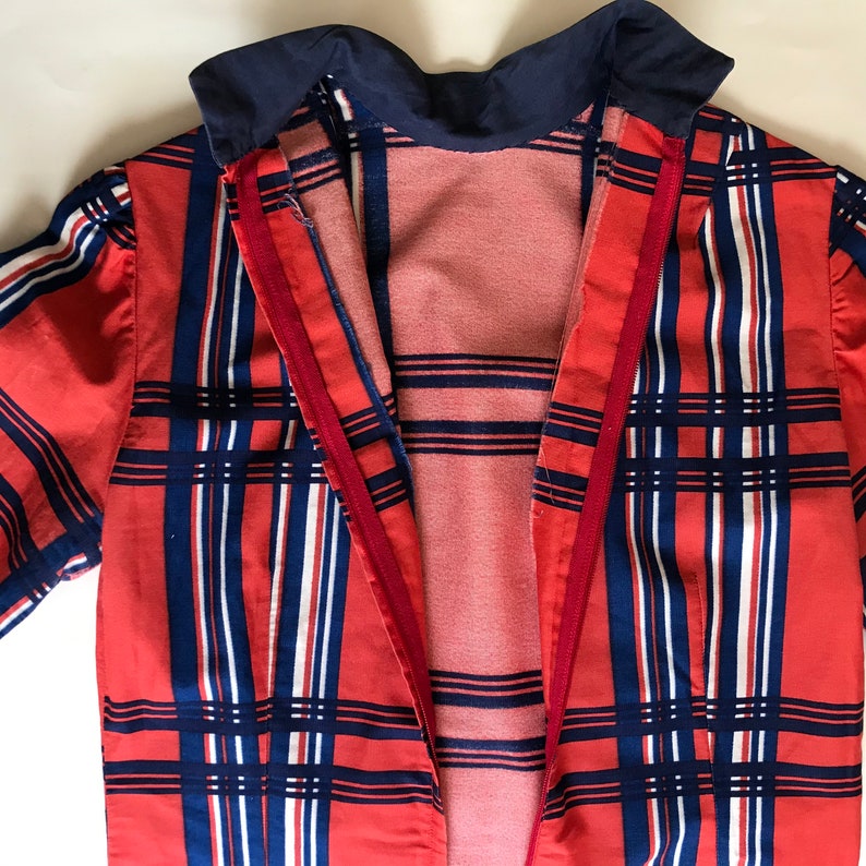Mod 60s Mini Dress Orange Blue Plaid Vintage Handmade Women\u2019s size Small